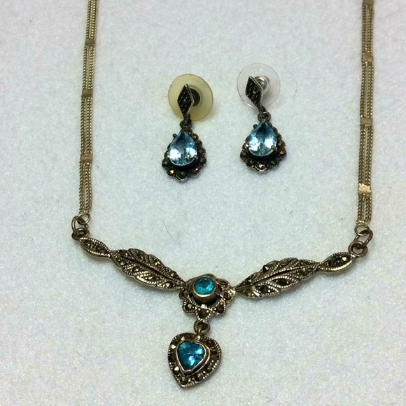 Jewelry - FINAL SALE PRICE Marked 925Marcasite & Blue Topaz Necklace/Earrings